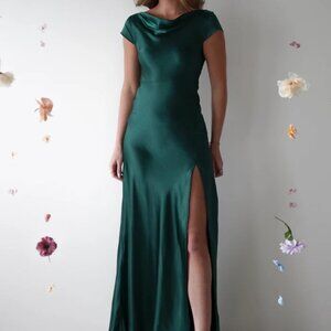 Oh Hello Ramona Soft Satin Maxi Dress | Emerald Green